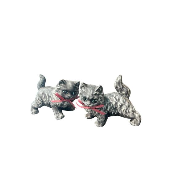 Vintage Cat Figurines Gray Kittens Ceramic Kitschy Set of 2 - Picture 6 of 7